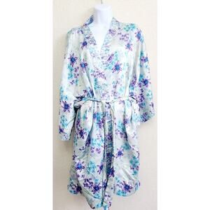 Vintage Secret Treasures Blue Purple Floral Kimono Robe 3XL Plus Lightweight